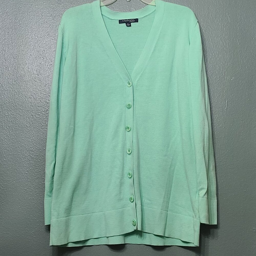 Chadwicks Of Boston Cardigan Sweater Pale Green 100% Cotton Button Up XLT